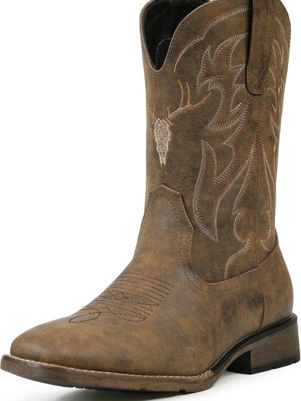 Men's Square Toe Cowboy Boots - Retro Classic Western Style, Embroidered Pull-On